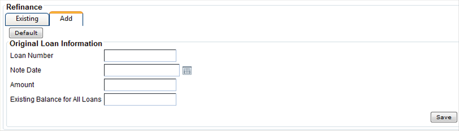 Refinance Add tab