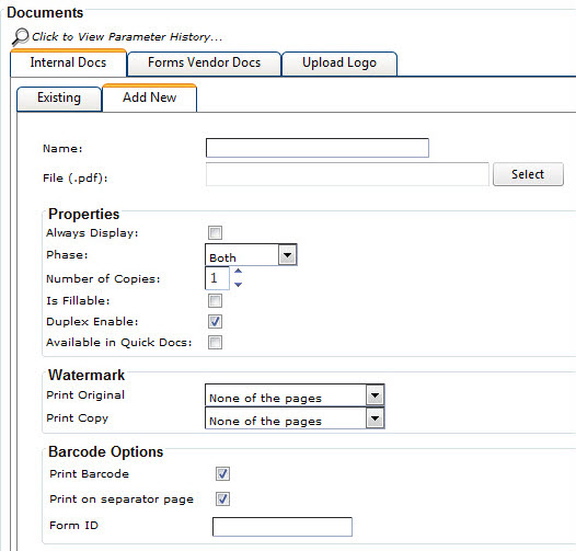 Add New tab under Internal Docs on the Documents node