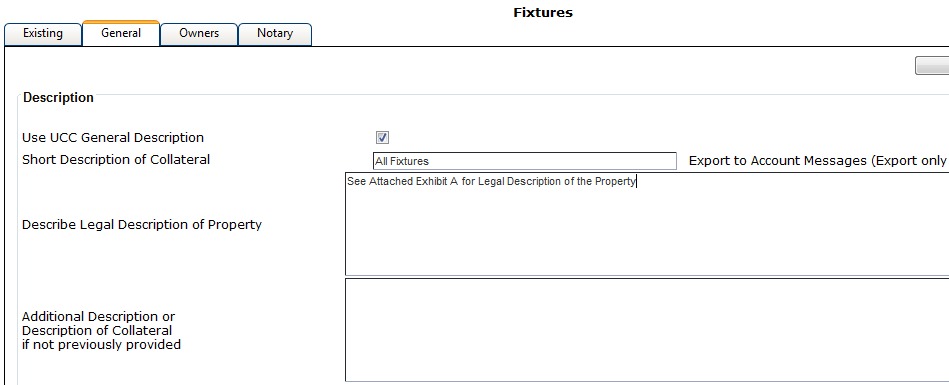 General tab of the Collateral node
