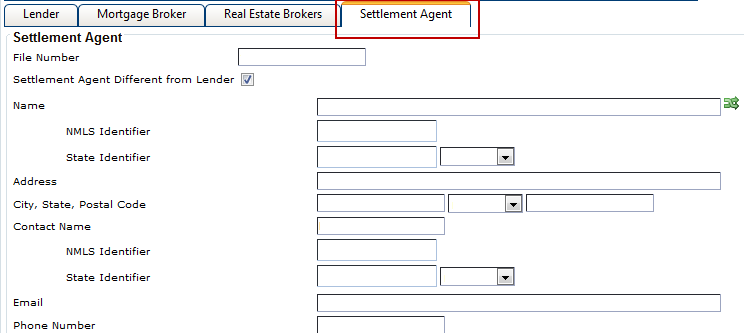 Settlement Agent tab within the Contact Information tab