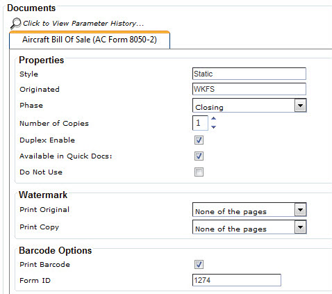 Aircraft Bill of Sale (AC Form 8050-2) tab