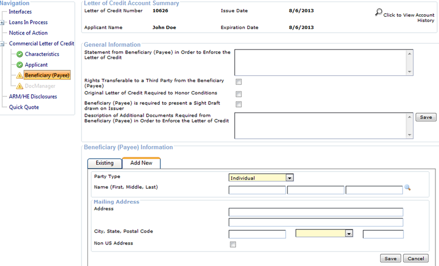 Letter of Credit Account Summary