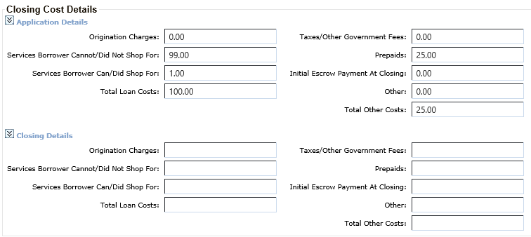 Closing Cost Details section