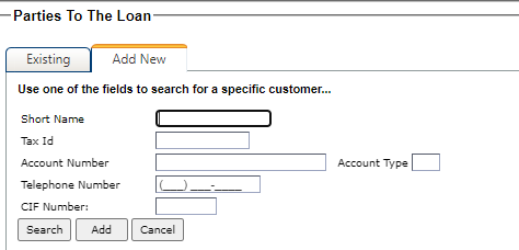 Parties to the Loan search options