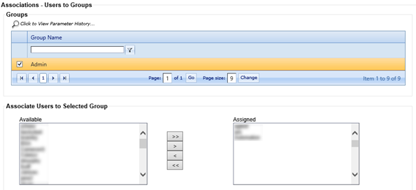 The Assigned column in the Associate Users to Selected Group section