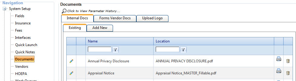 Existing tab under Internal Docs on the Documents node