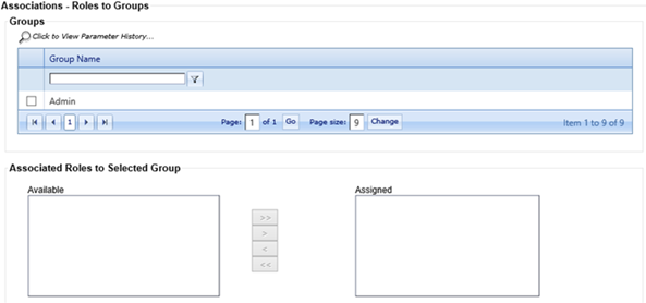 Associations - Roles to Groups selection screen