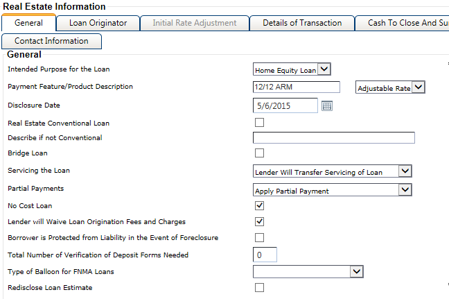 General tab in Real Estate node