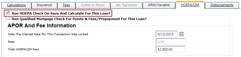 APOR and Fee Information section