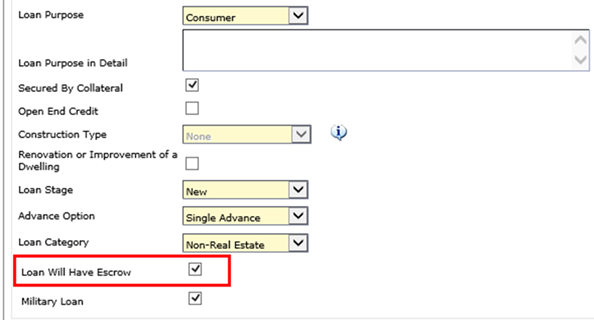 Loan Will Have an Escrow field highlighted