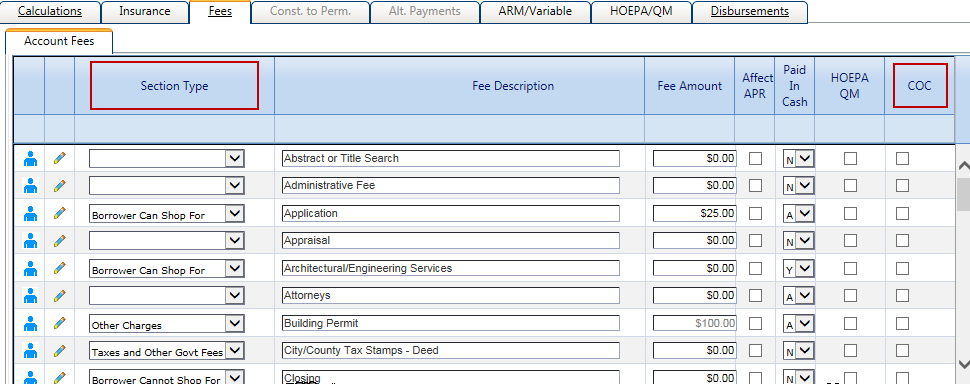 Additional columns on the Fees tab for transactions dated 10/3/2015 or after