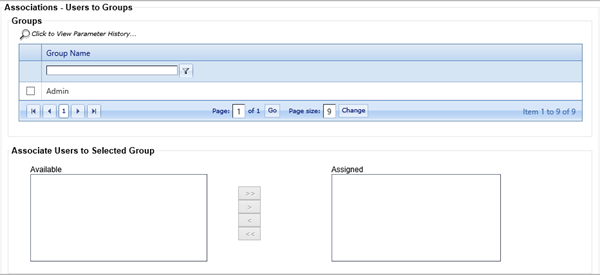 The Associations - Users to Groups screen