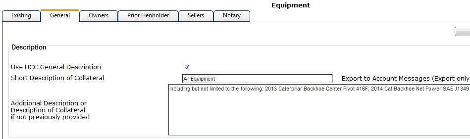 General tab of the Collateral node